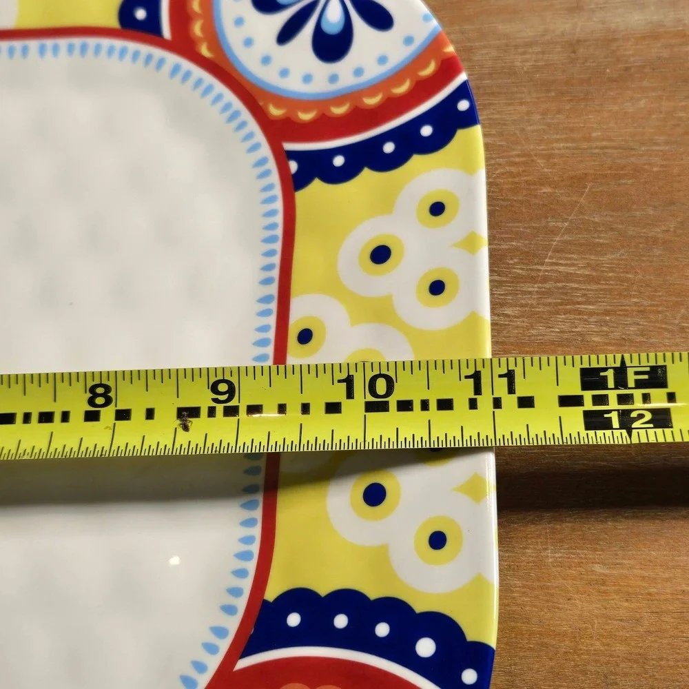 QSquared Melamine Square Plates Set‎ of 4 Yellow Blue Boho Medallion Summer Fun